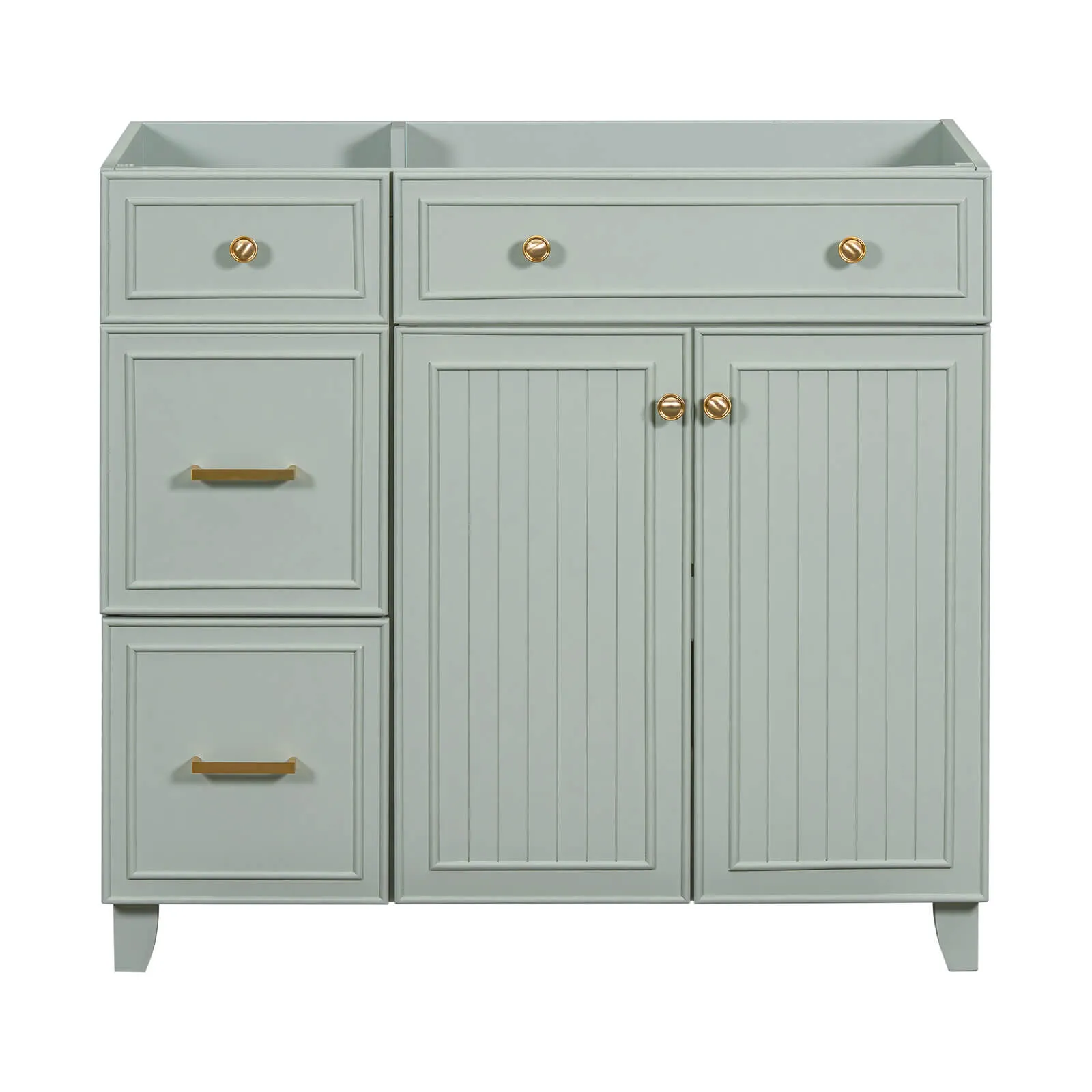36" Light Gray-Green Bathroom Vanity with Adjustable Shelves (Cabinet Only)