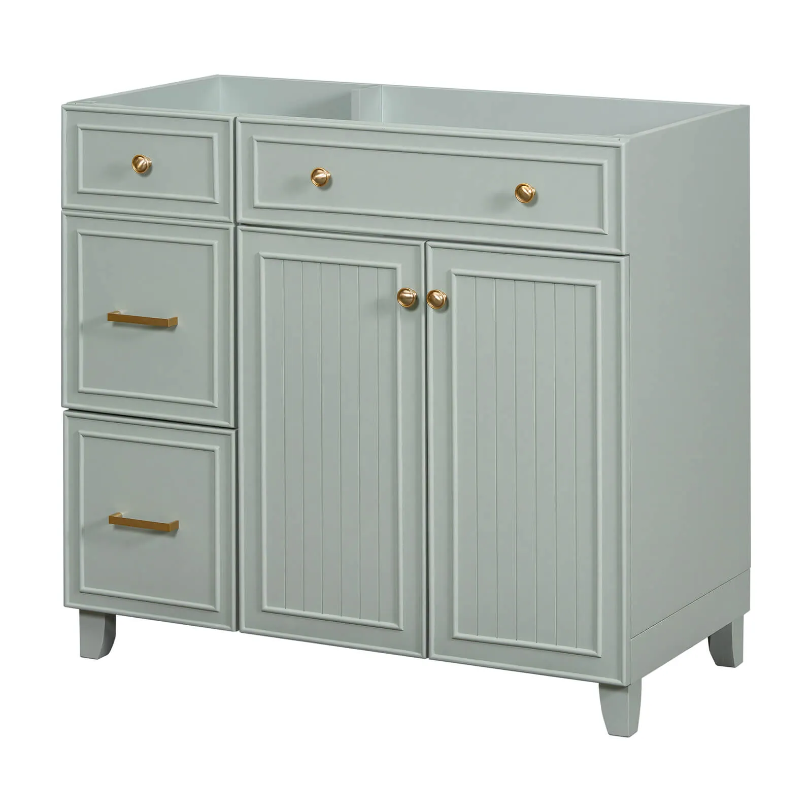 36" Light Gray-Green Bathroom Vanity with Adjustable Shelves (Cabinet Only)