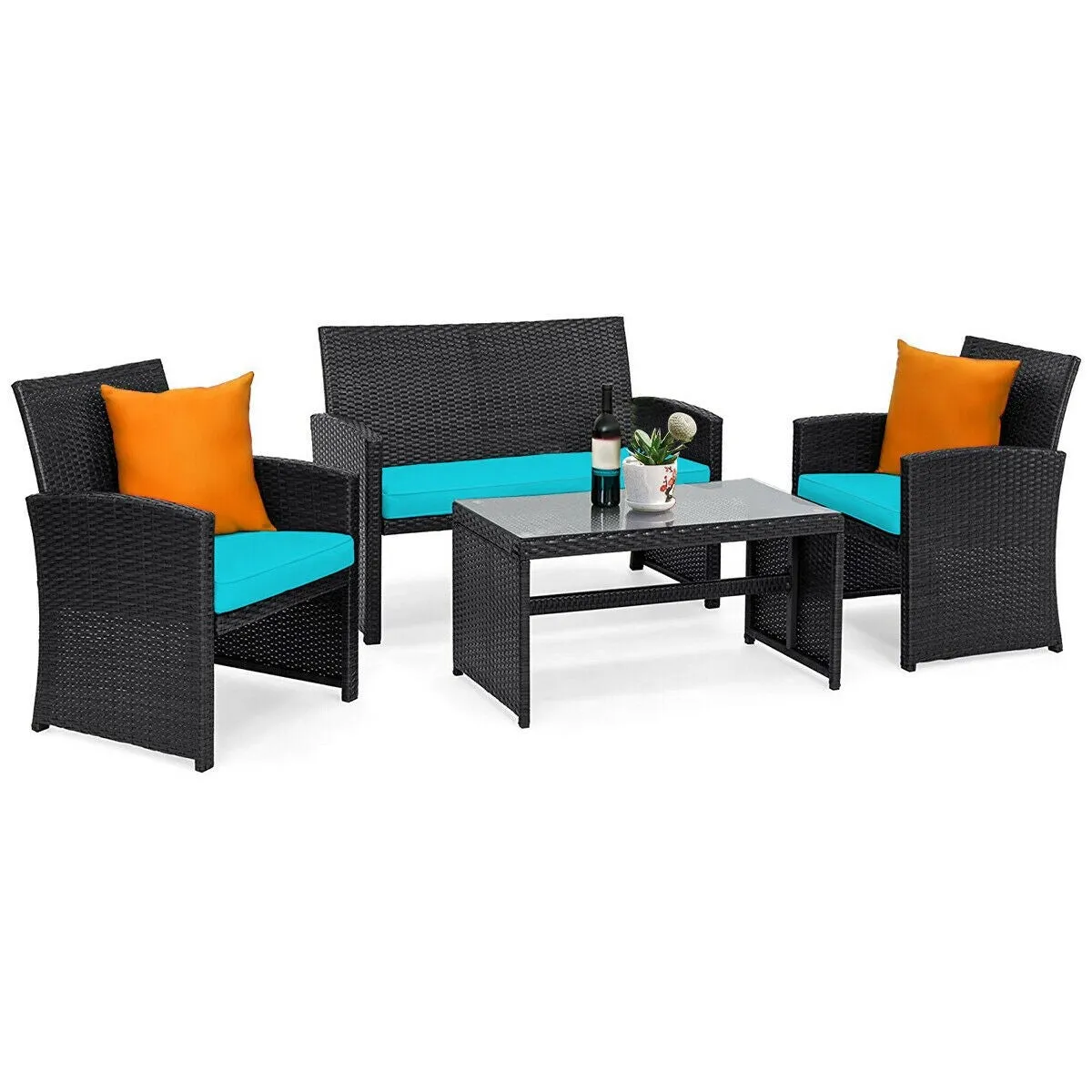 4pc Wicker Conversation Sofa Set - Turquoise