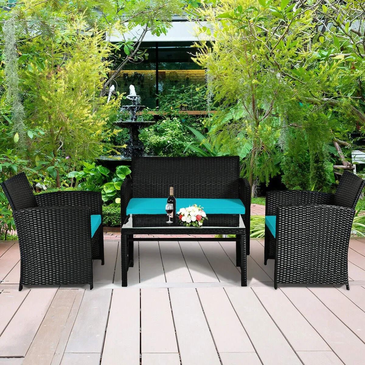 4pc Wicker Conversation Sofa Set - Turquoise