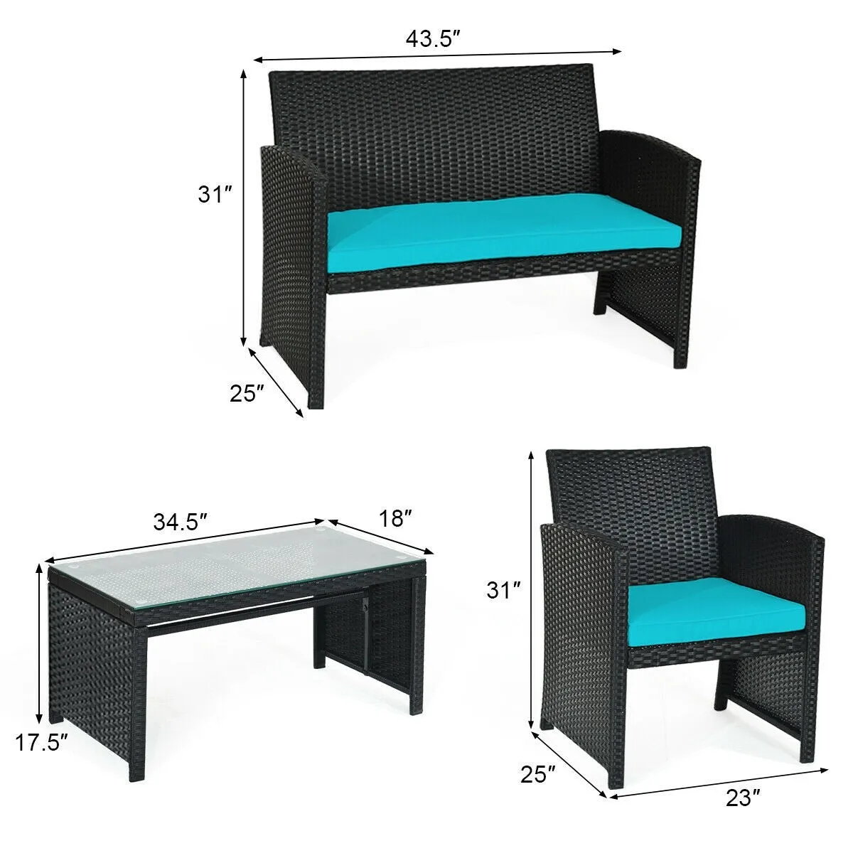 4pc Wicker Conversation Sofa Set - Turquoise