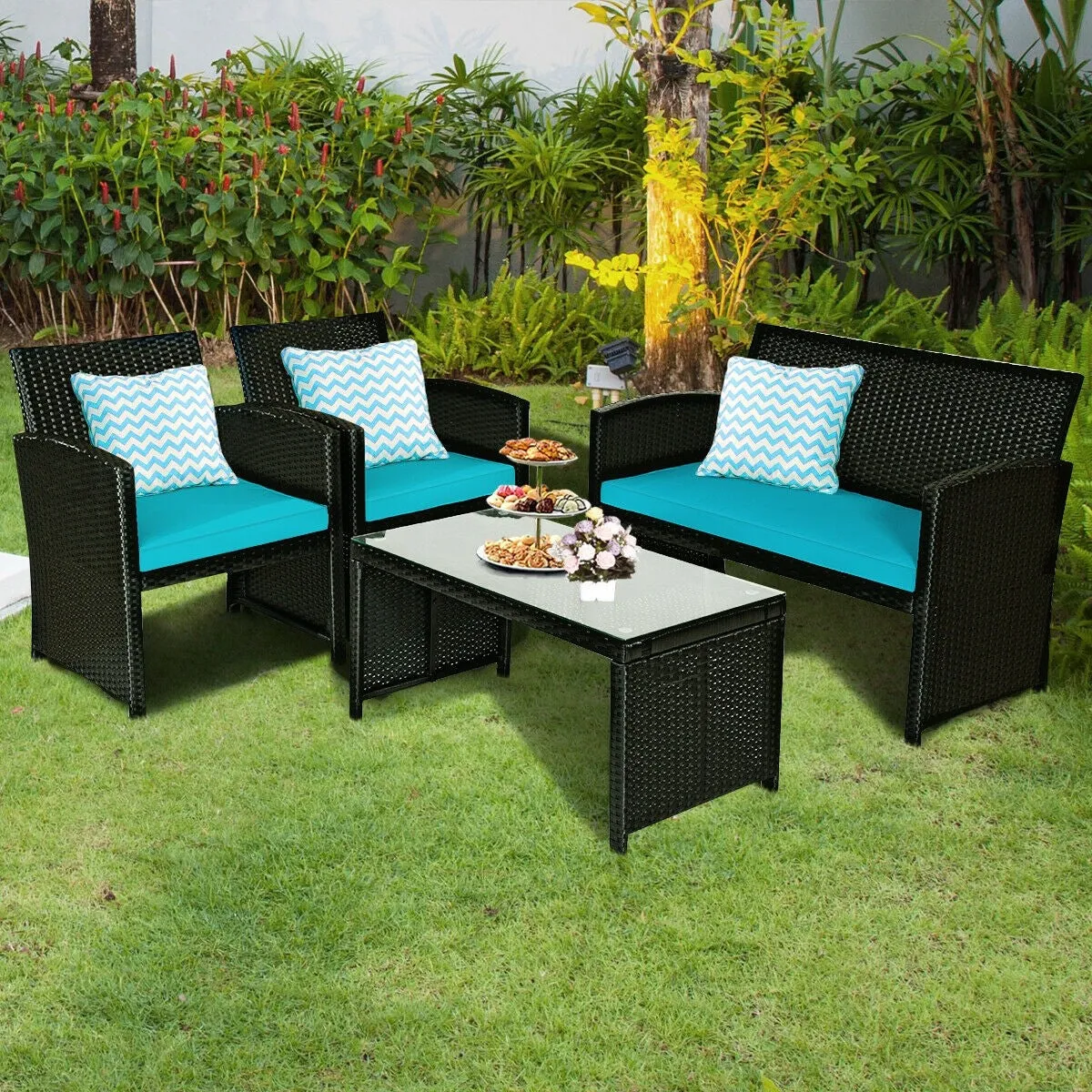 4pc Wicker Conversation Sofa Set - Turquoise