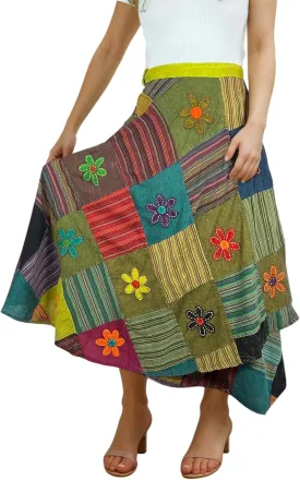 Agan Traders Women's 2025 Summer Boho Maxi Skirt for Fall Patched Tie Up High Waisted Long Skirt Bohemian Wrap Cover Up
