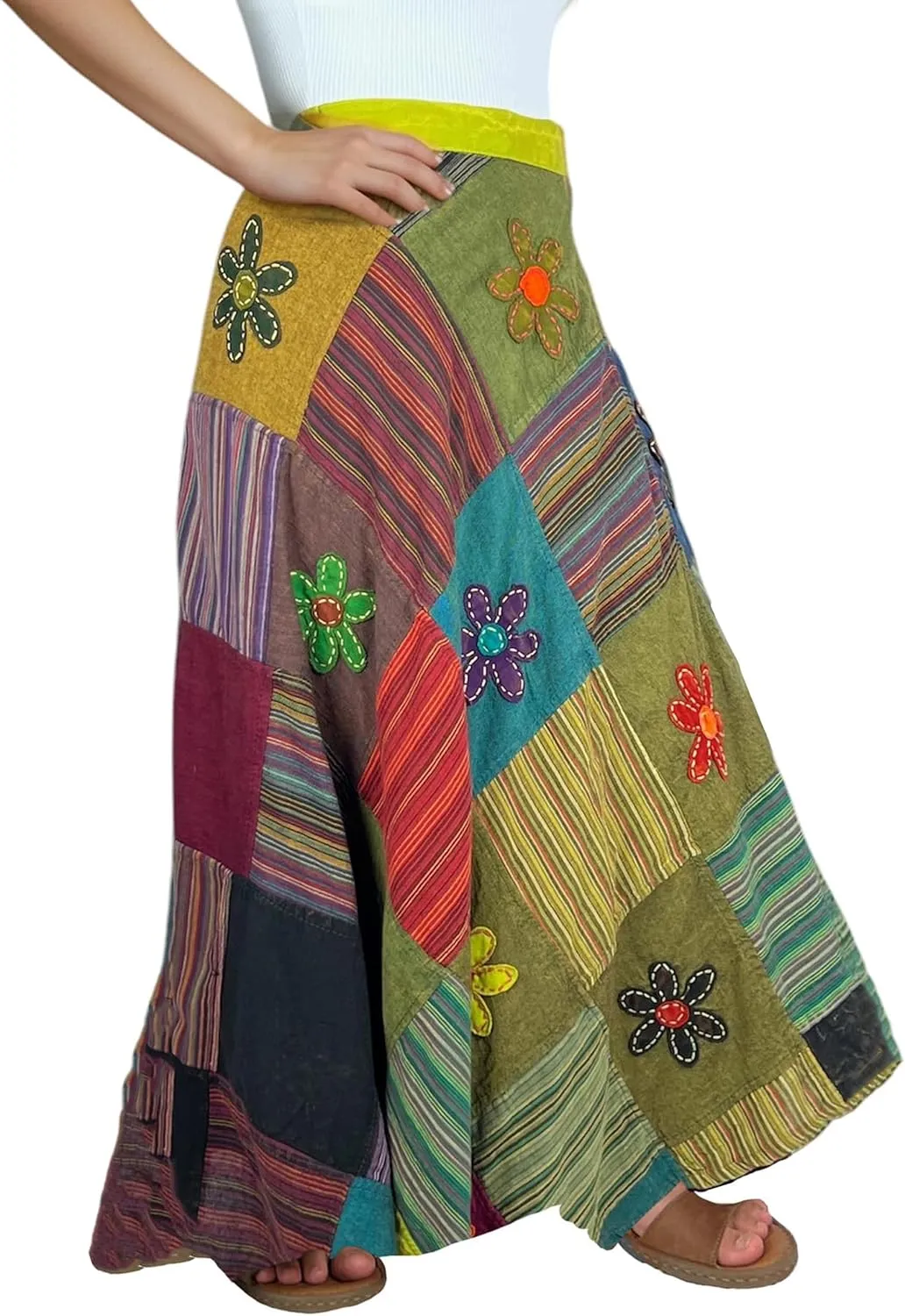 Agan Traders Women's 2025 Summer Boho Maxi Skirt for Fall Patched Tie Up High Waisted Long Skirt Bohemian Wrap Cover Up
