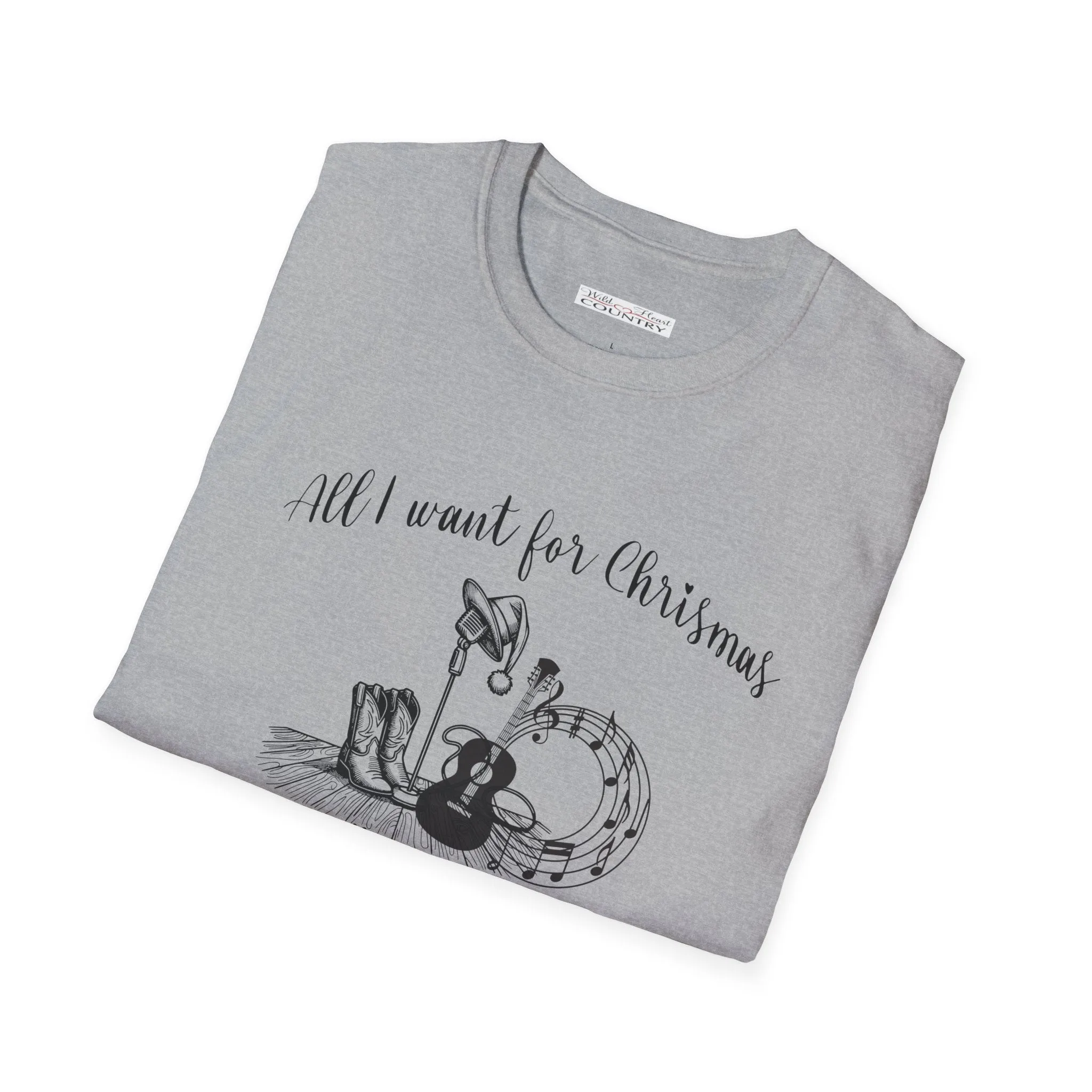 All I want for Christmas is Country MusicTee, Christmas T-Shirt, Country Christmas shirt