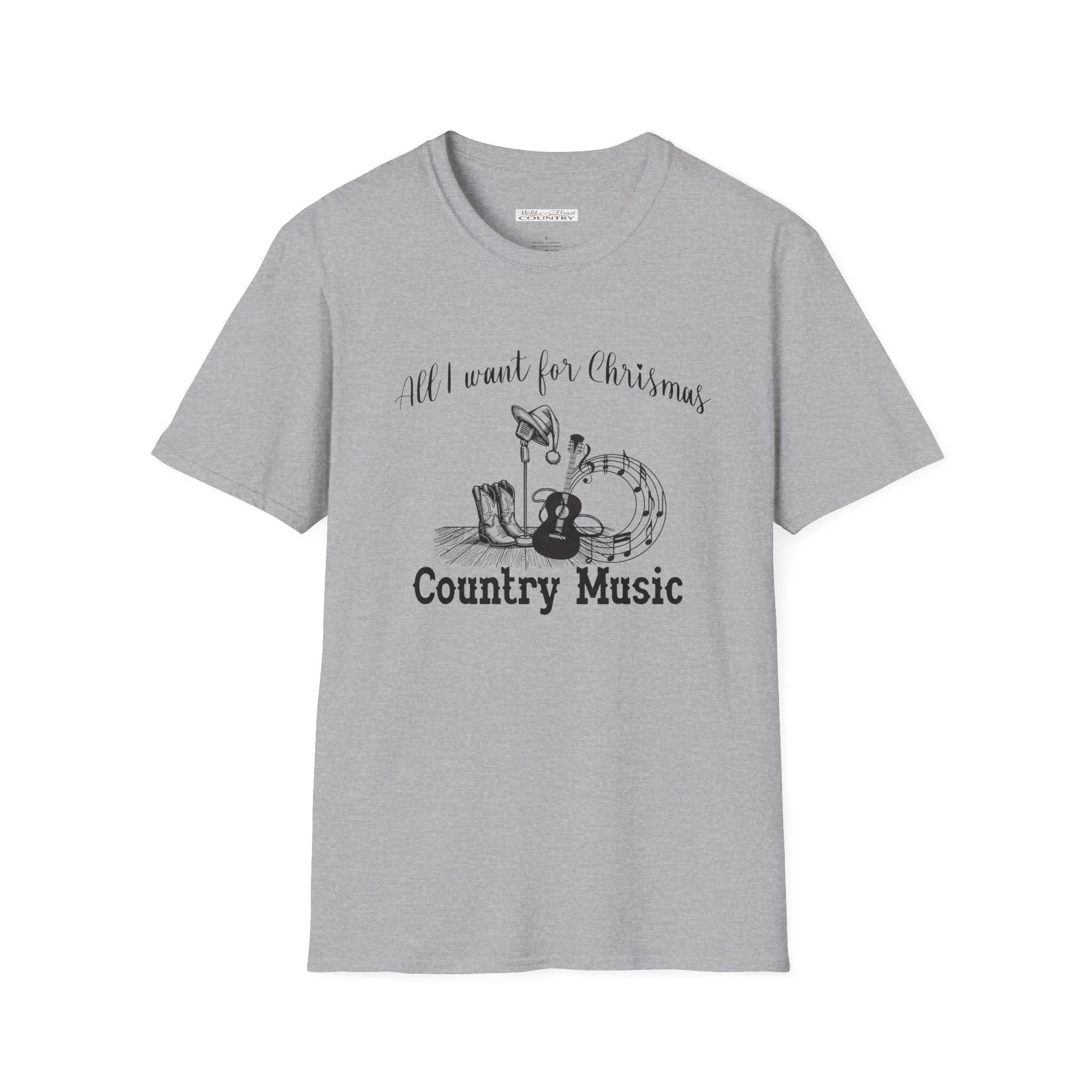 All I want for Christmas is Country MusicTee, Christmas T-Shirt, Country Christmas shirt