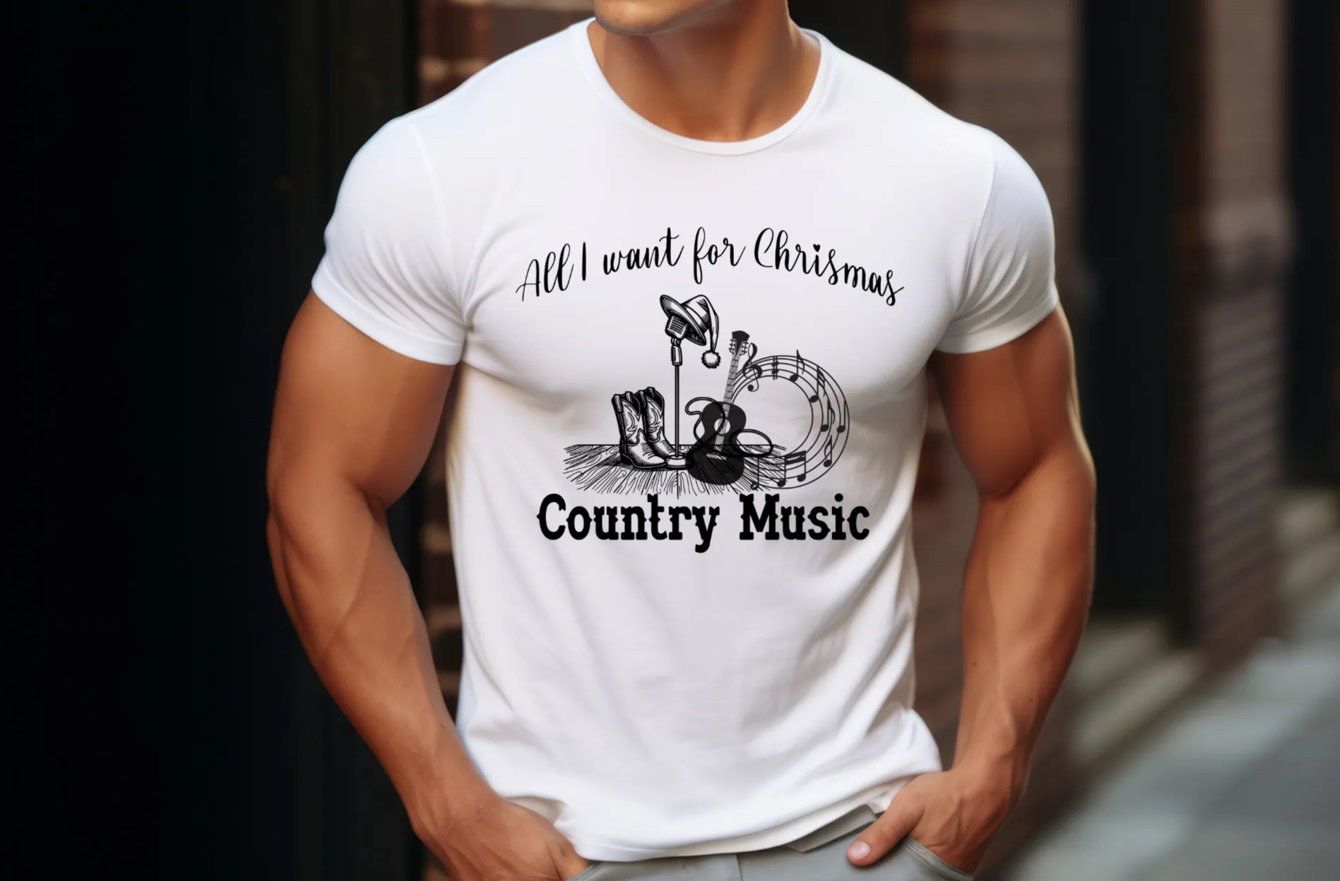 All I want for Christmas is Country MusicTee, Christmas T-Shirt, Country Christmas shirt