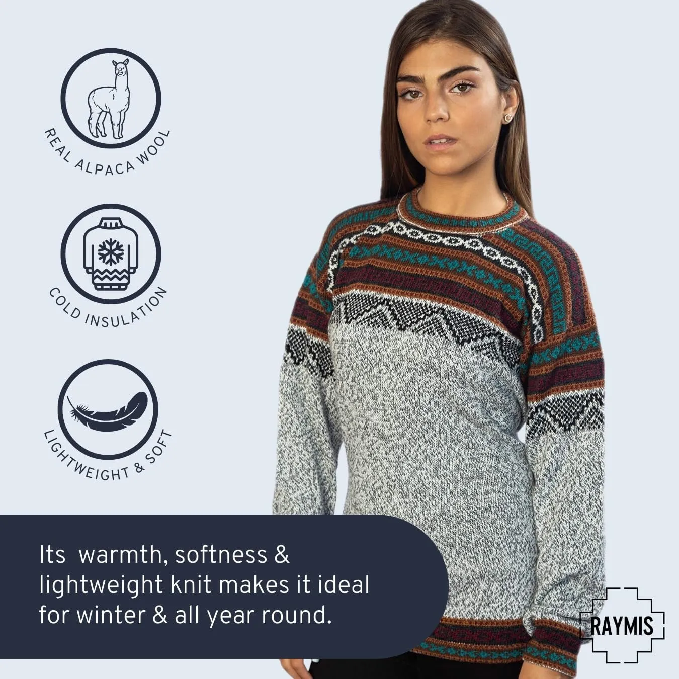Alpaca Wool Sweater Women | Alpaca Wool Cardigan Women | Warm & Soft Alpaca Sweaters Women | Alpaka Fair Isle Sweater