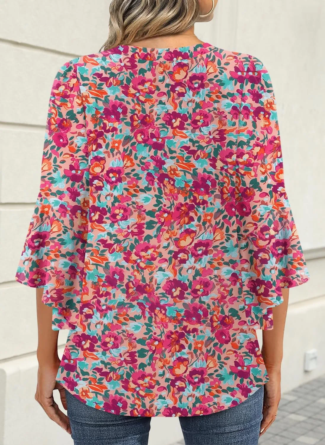 Angerella Womens 3/4 Sleeve Dressy Casual Top Trendy Shirts V Neck Business Work Chiffon Blouses