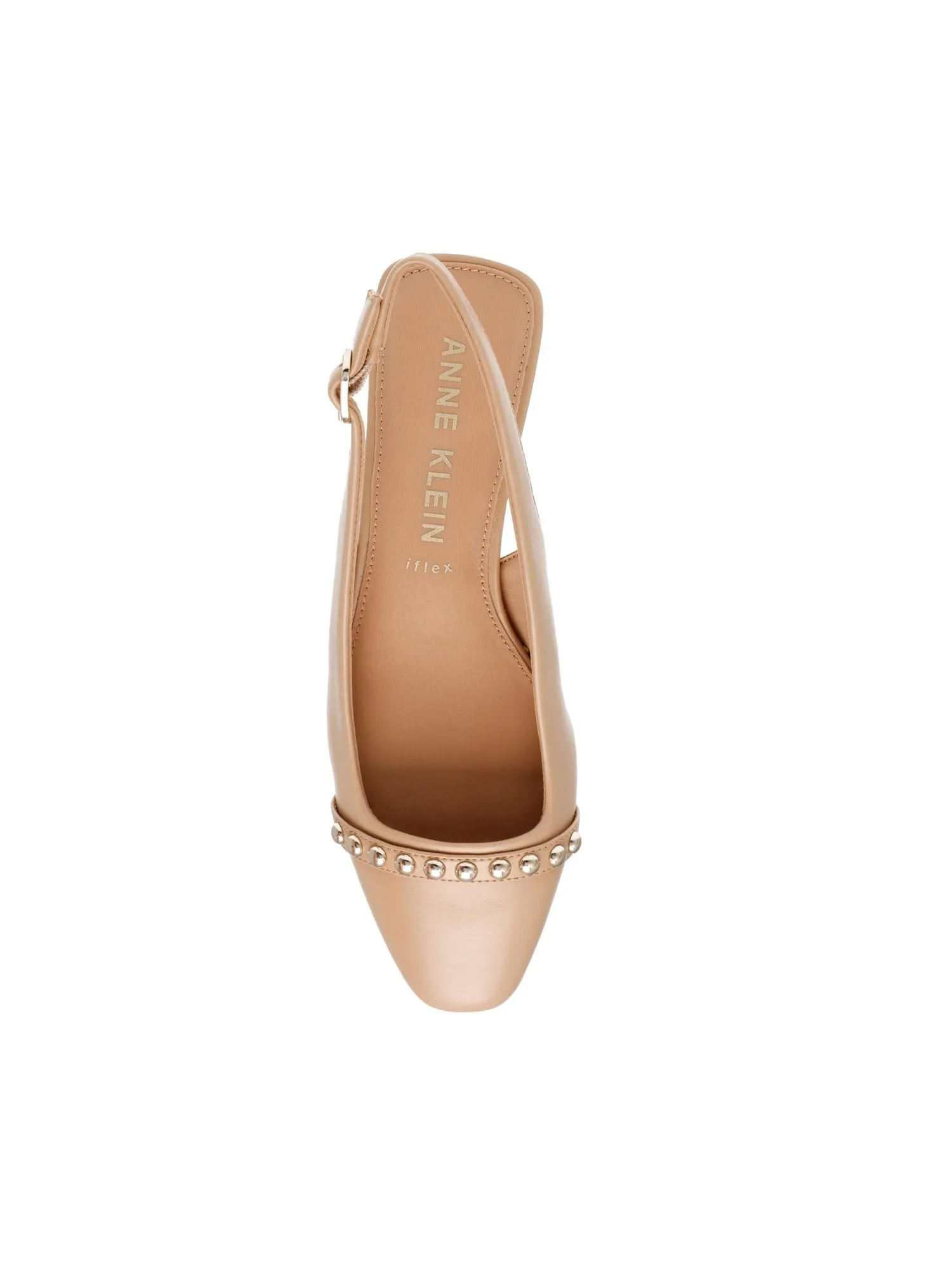 ANNE KLEIN Womens Beige Embellished Cushioned Carra Round Toe Block Heel Buckle Slingback M