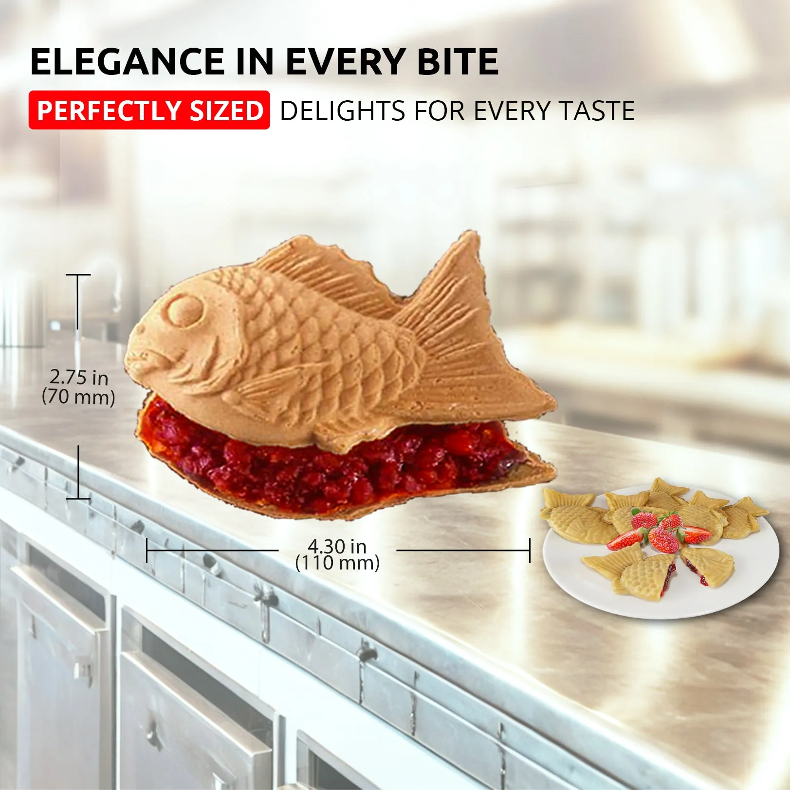 AP-207 Taiyaki Fish Waffle Maker | Fish Waffle Iron | Stainless Steel Nonstick Commercial Taiyaki Maker | 6 Fish-Shaped Waffles