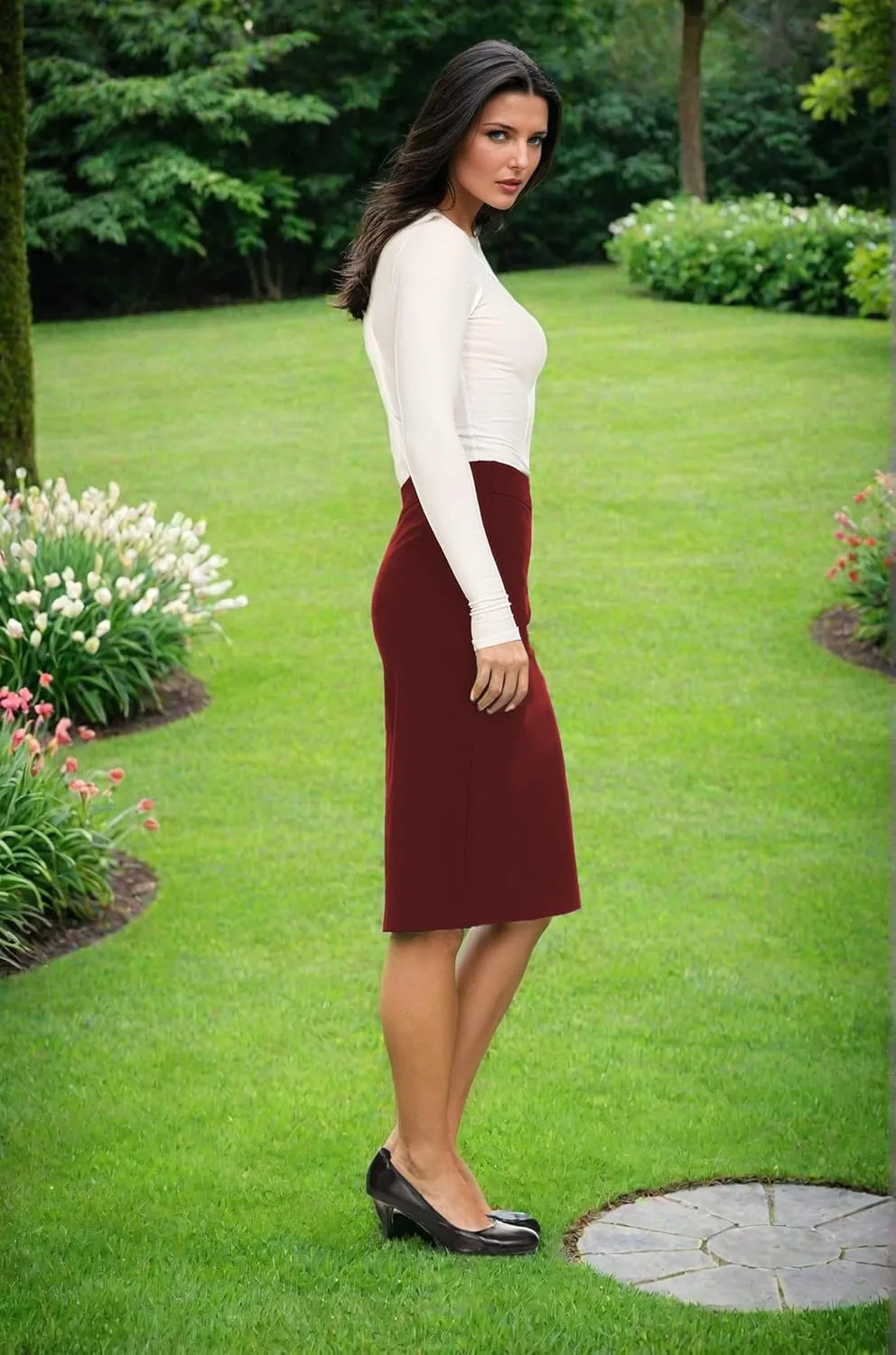 Baby'O Made in The USA Women's Pencil Skirt | Knee Length Pencil Skirt | Tailored Fit Bodycon Stretch Modest Pencil Skirts