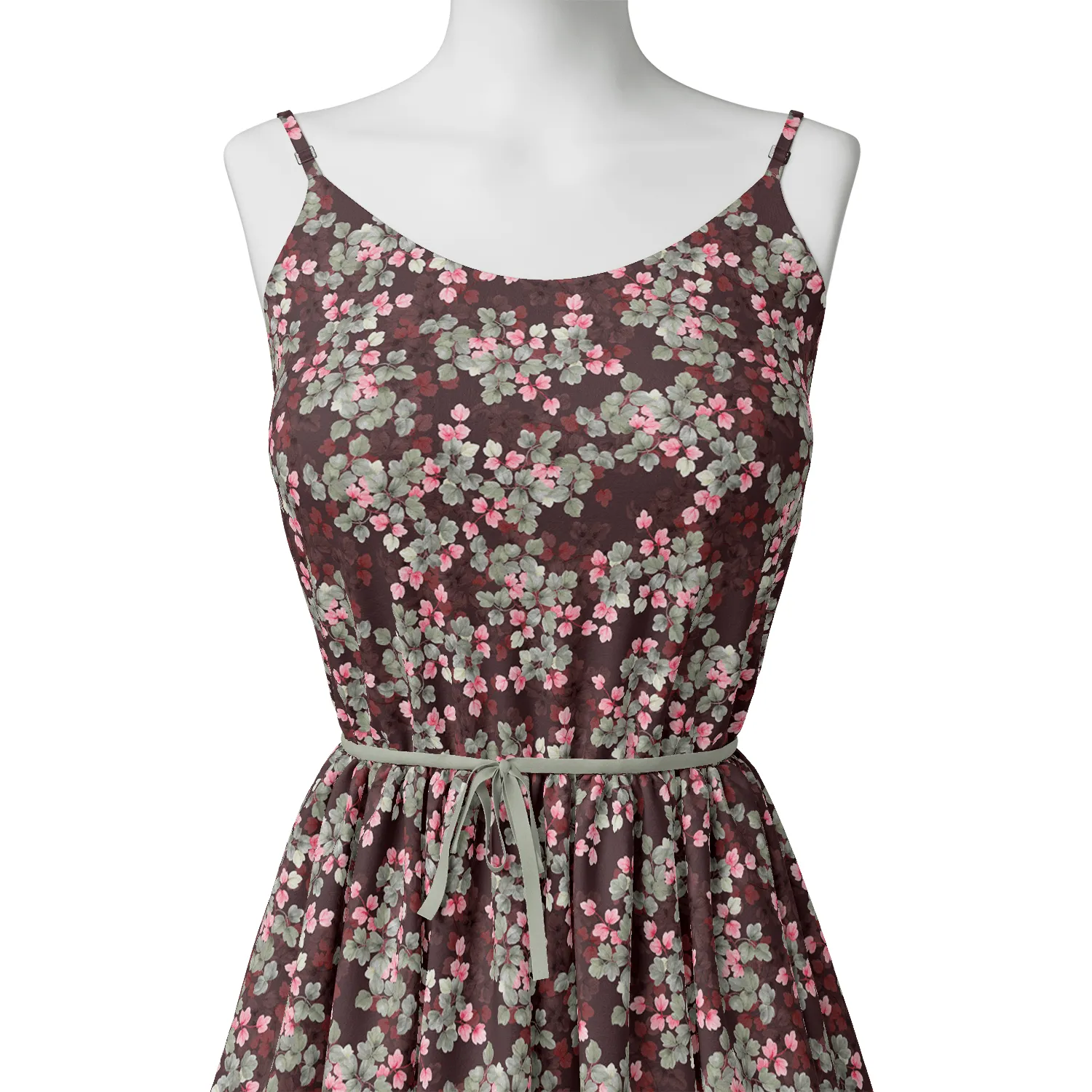 Beautiful Pink With Grey Leaves Digital Printed Fabric - Weightless