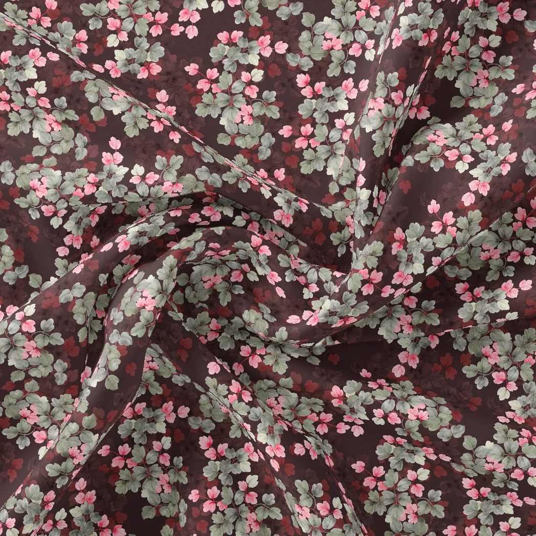 Beautiful Pink With Grey Leaves Digital Printed Fabric - Weightless