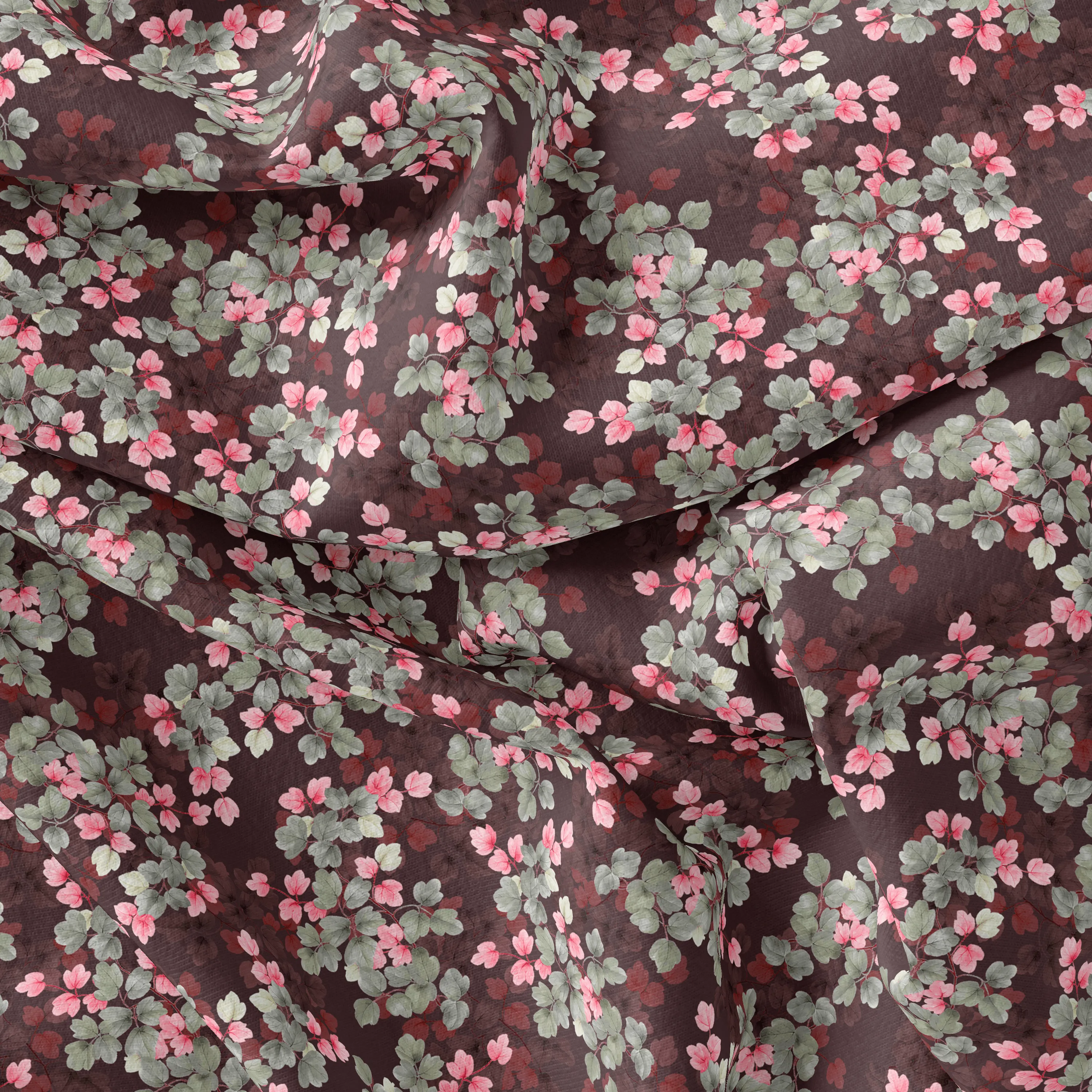 Beautiful Pink With Grey Leaves Digital Printed Fabric - Weightless