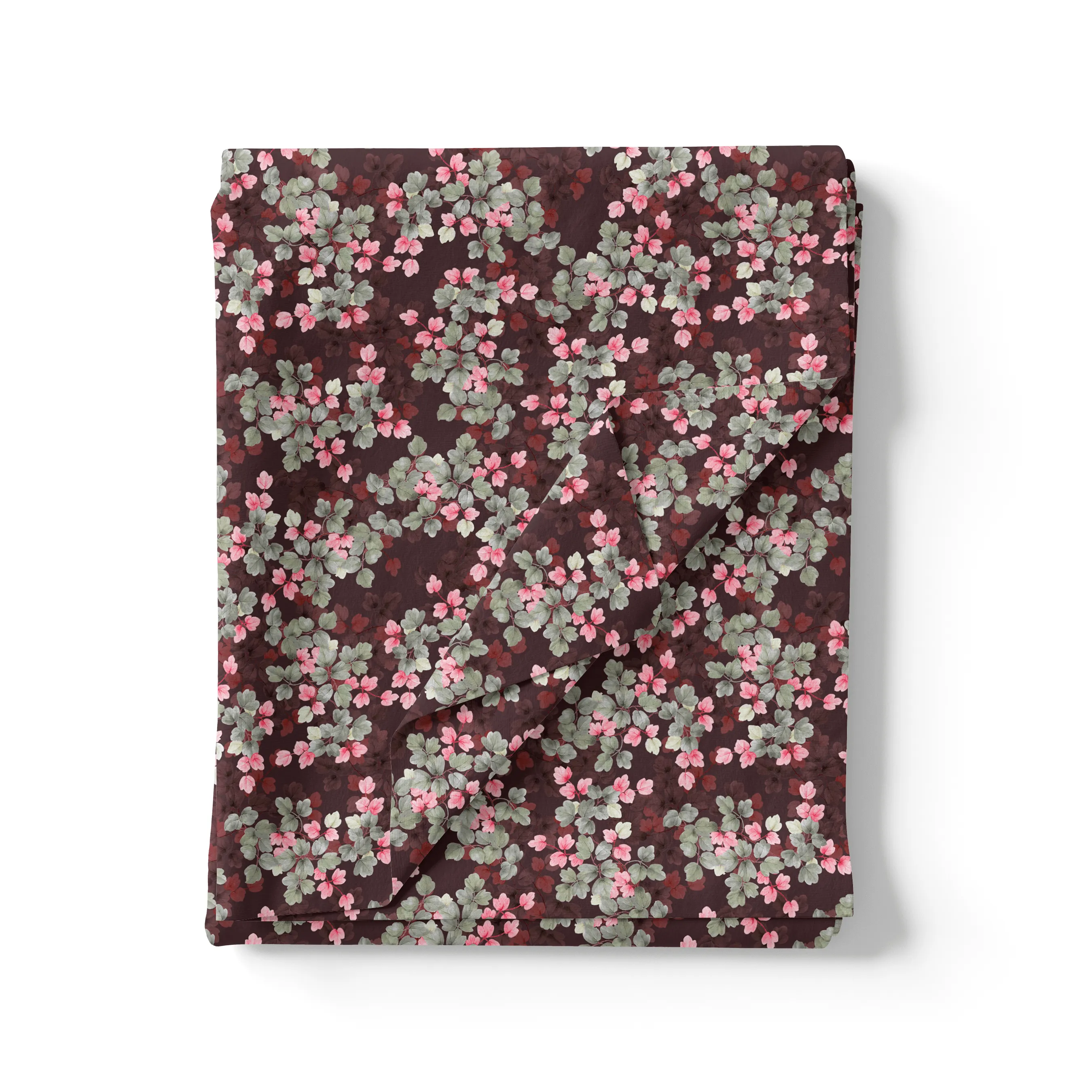 Beautiful Pink With Grey Leaves Digital Printed Fabric - Weightless