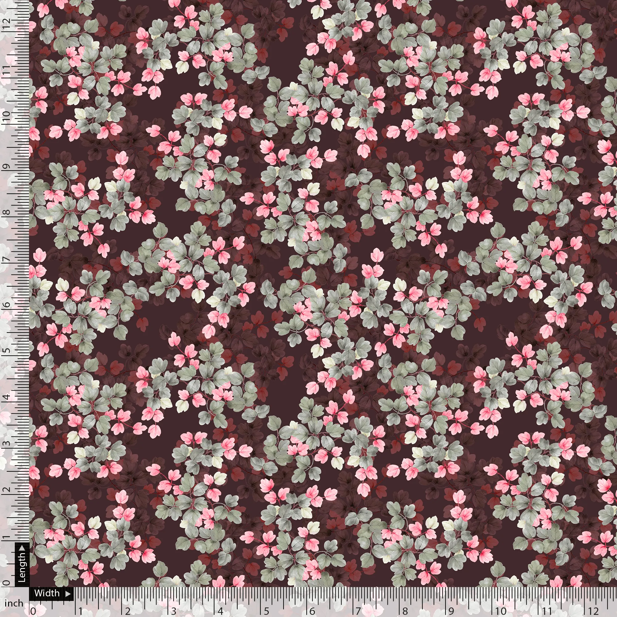 Beautiful Pink With Grey Leaves Digital Printed Fabric - Weightless