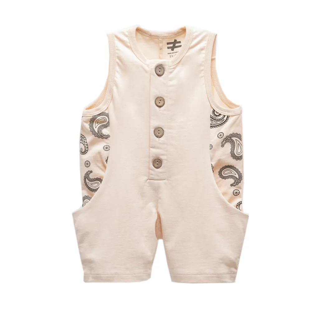 Beige Paisley Trim Romper