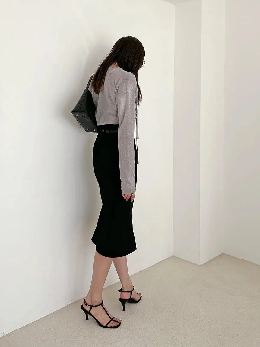 Belted Mid-Length Pencil Skirt