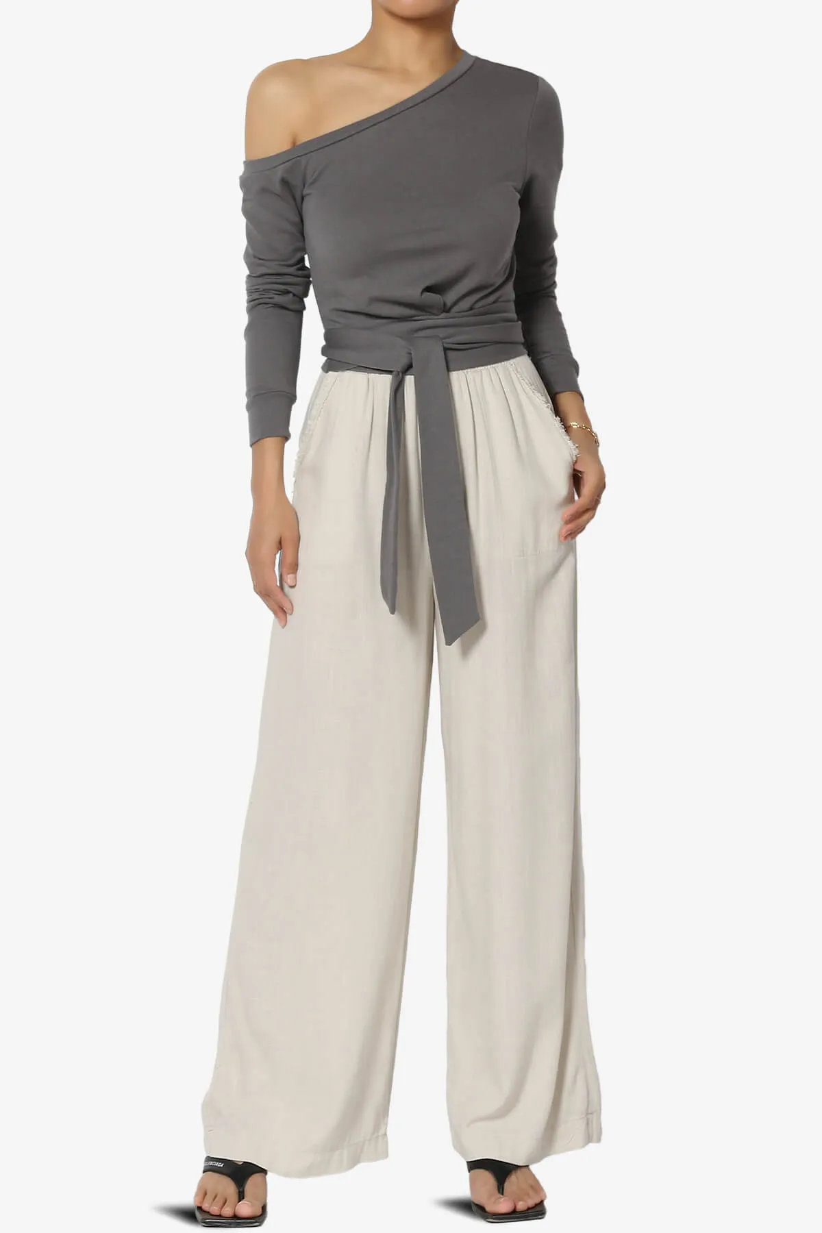 Birdee Wrap Waist Tie One Shoulder Top