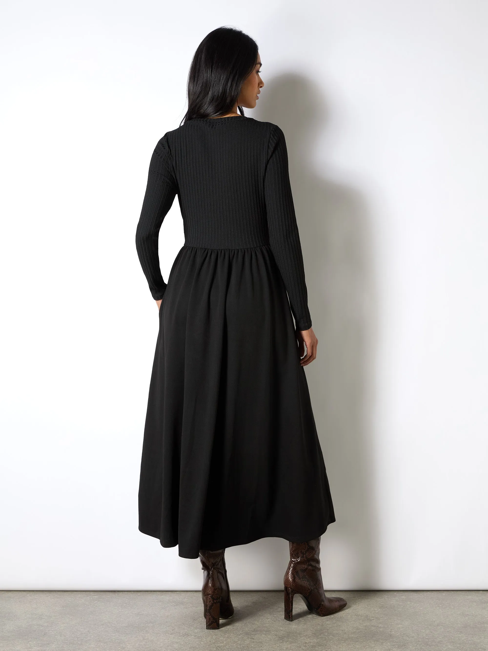 Black Rib Top Ponte Skirt Dress