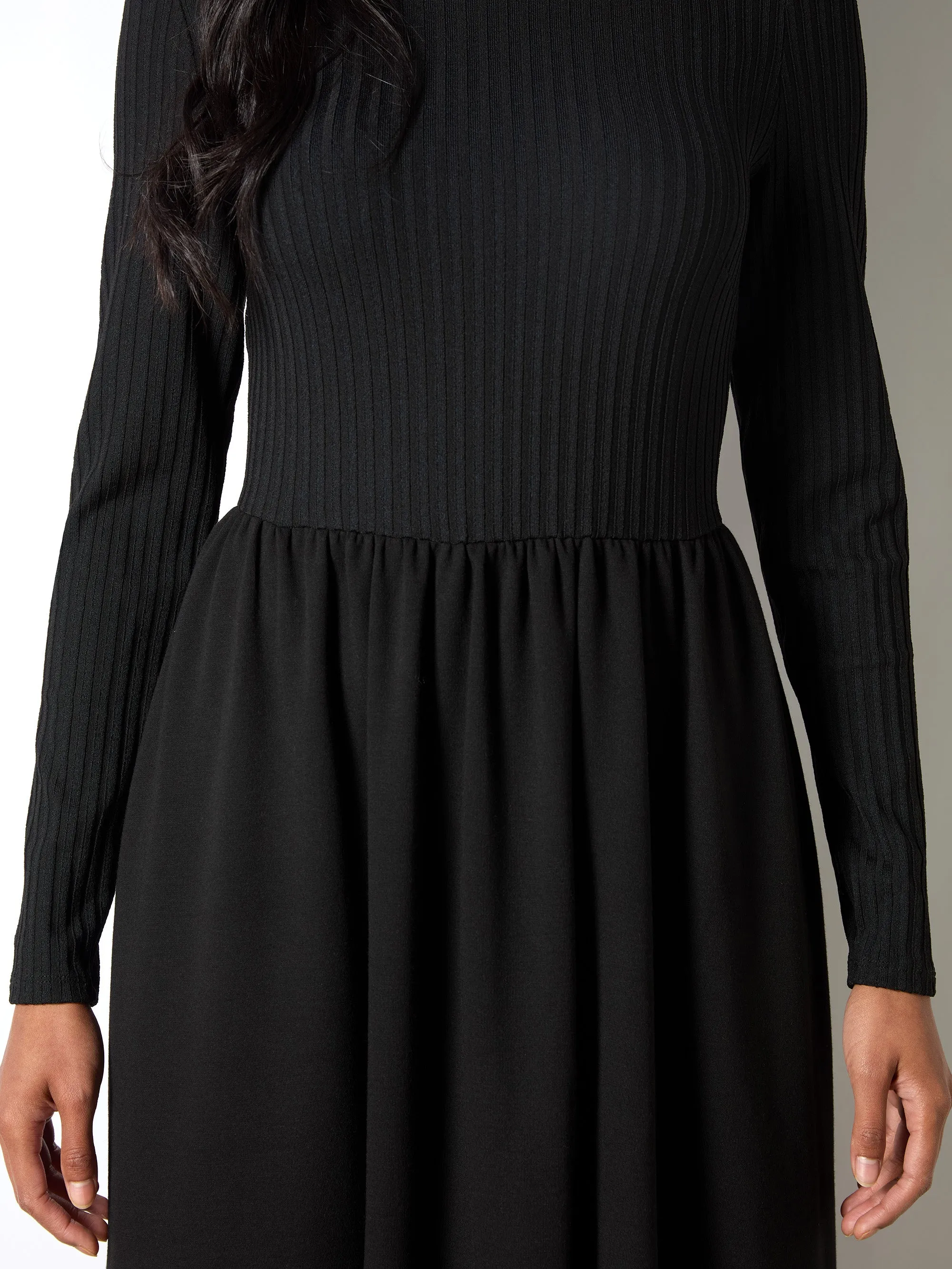Black Rib Top Ponte Skirt Dress
