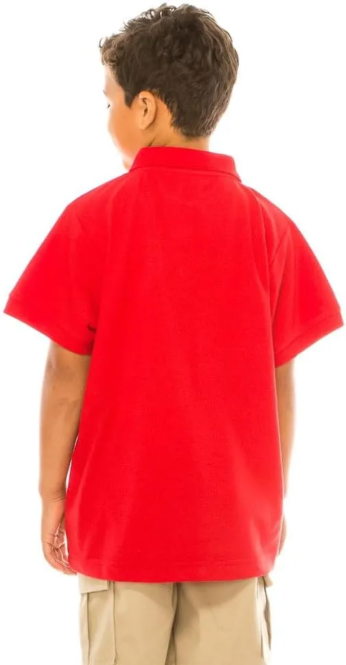 Boy's Premium Quality Pique Polo Uniform Shirt Short Sleeve White Sky Blue Navy Hunter Green Burgundy Black Red