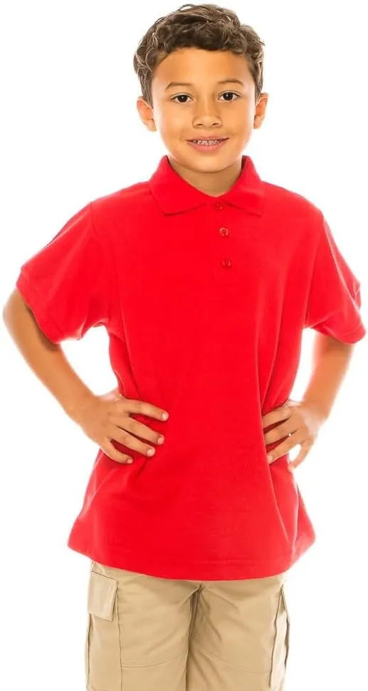 Boy's Premium Quality Pique Polo Uniform Shirt Short Sleeve White Sky Blue Navy Hunter Green Burgundy Black Red