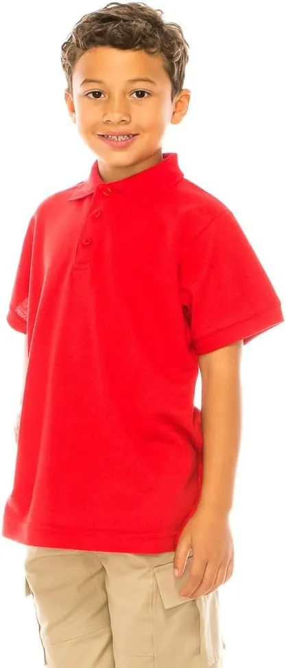 Boy's Premium Quality Pique Polo Uniform Shirt Short Sleeve White Sky Blue Navy Hunter Green Burgundy Black Red