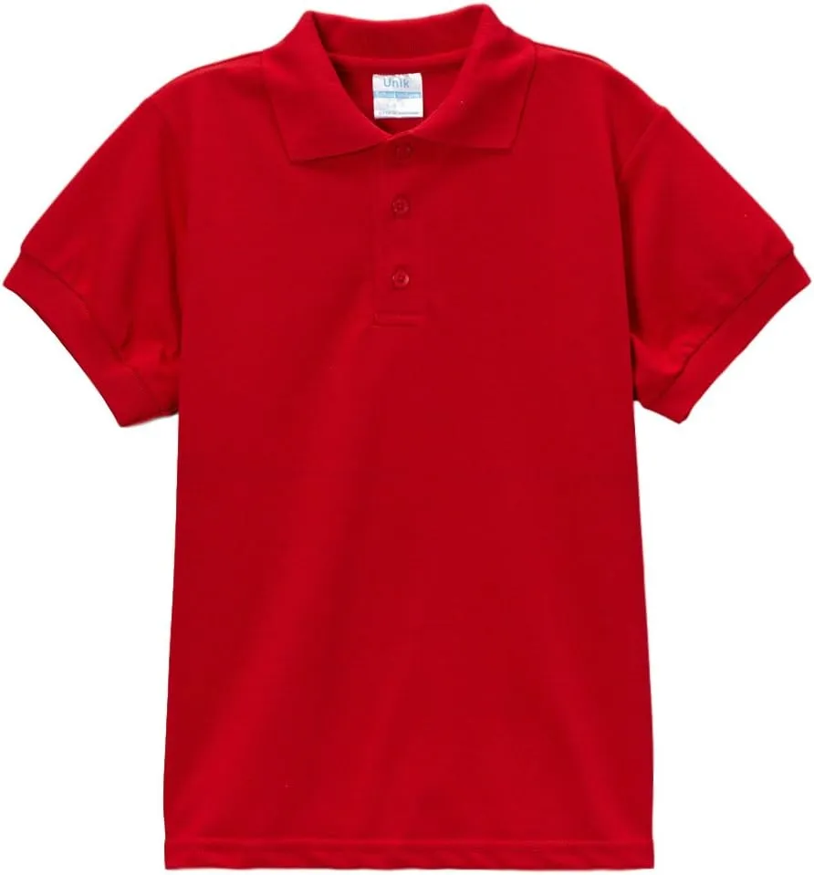 Boy's Premium Quality Pique Polo Uniform Shirt Short Sleeve White Sky Blue Navy Hunter Green Burgundy Black Red
