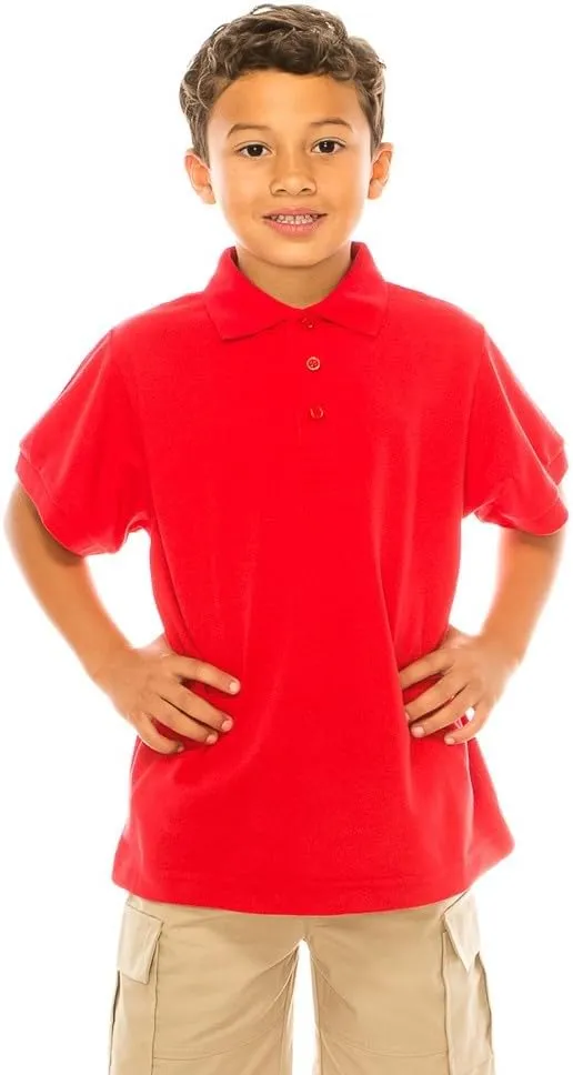 Boy's Premium Quality Pique Polo Uniform Shirt Short Sleeve White Sky Blue Navy Hunter Green Burgundy Black Red