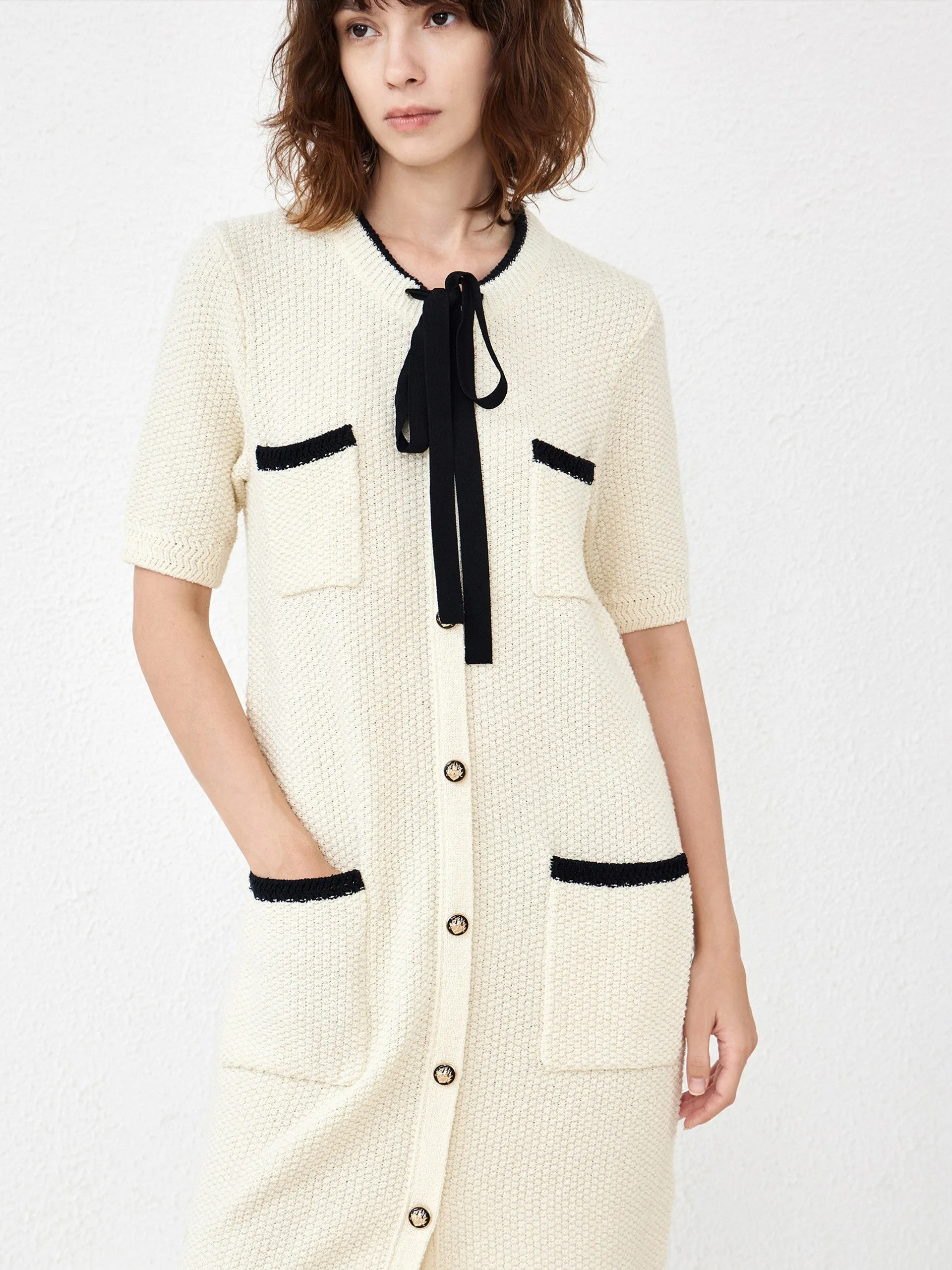 Button Up Contrast Knit Dress