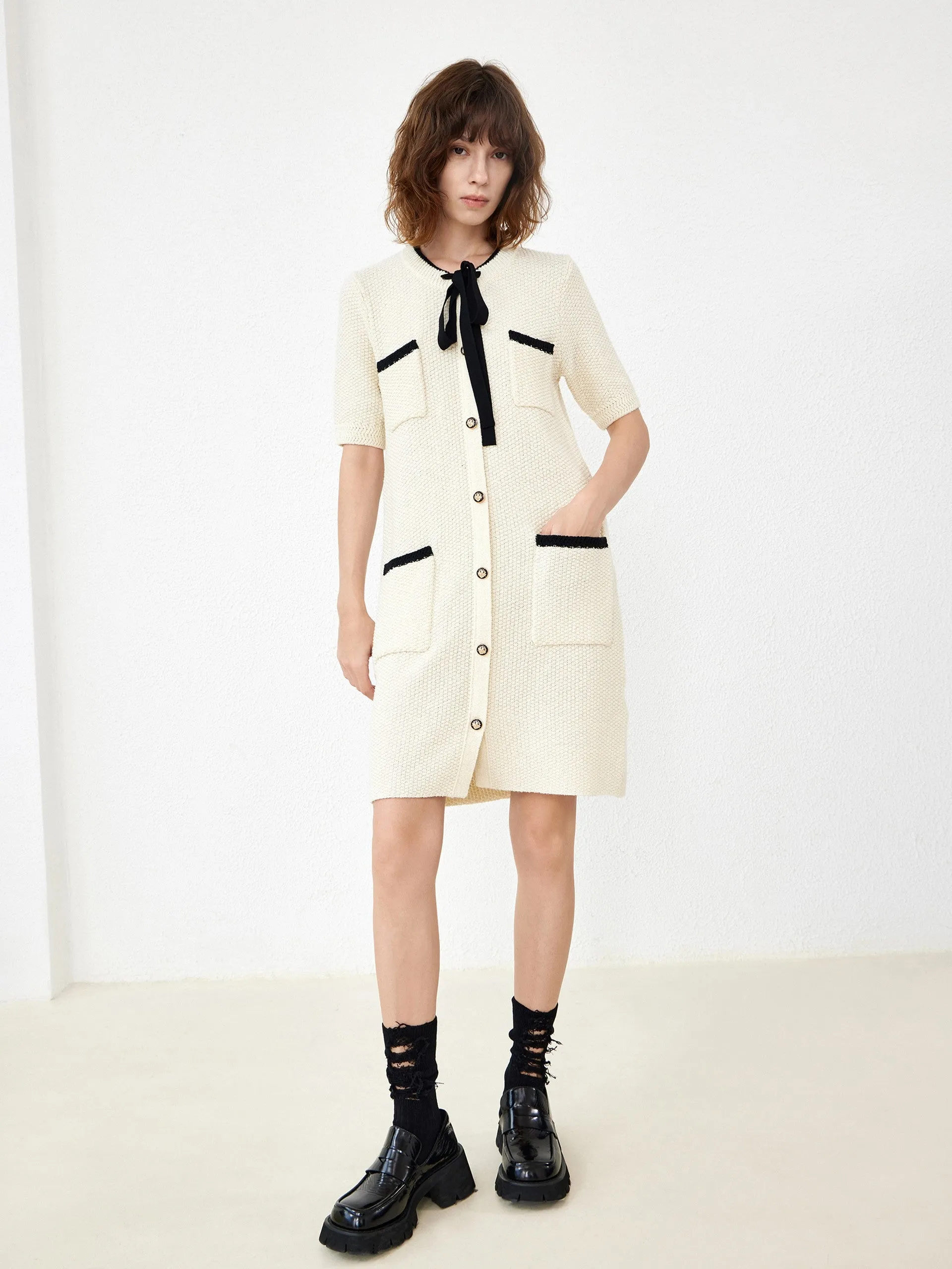 Button Up Contrast Knit Dress
