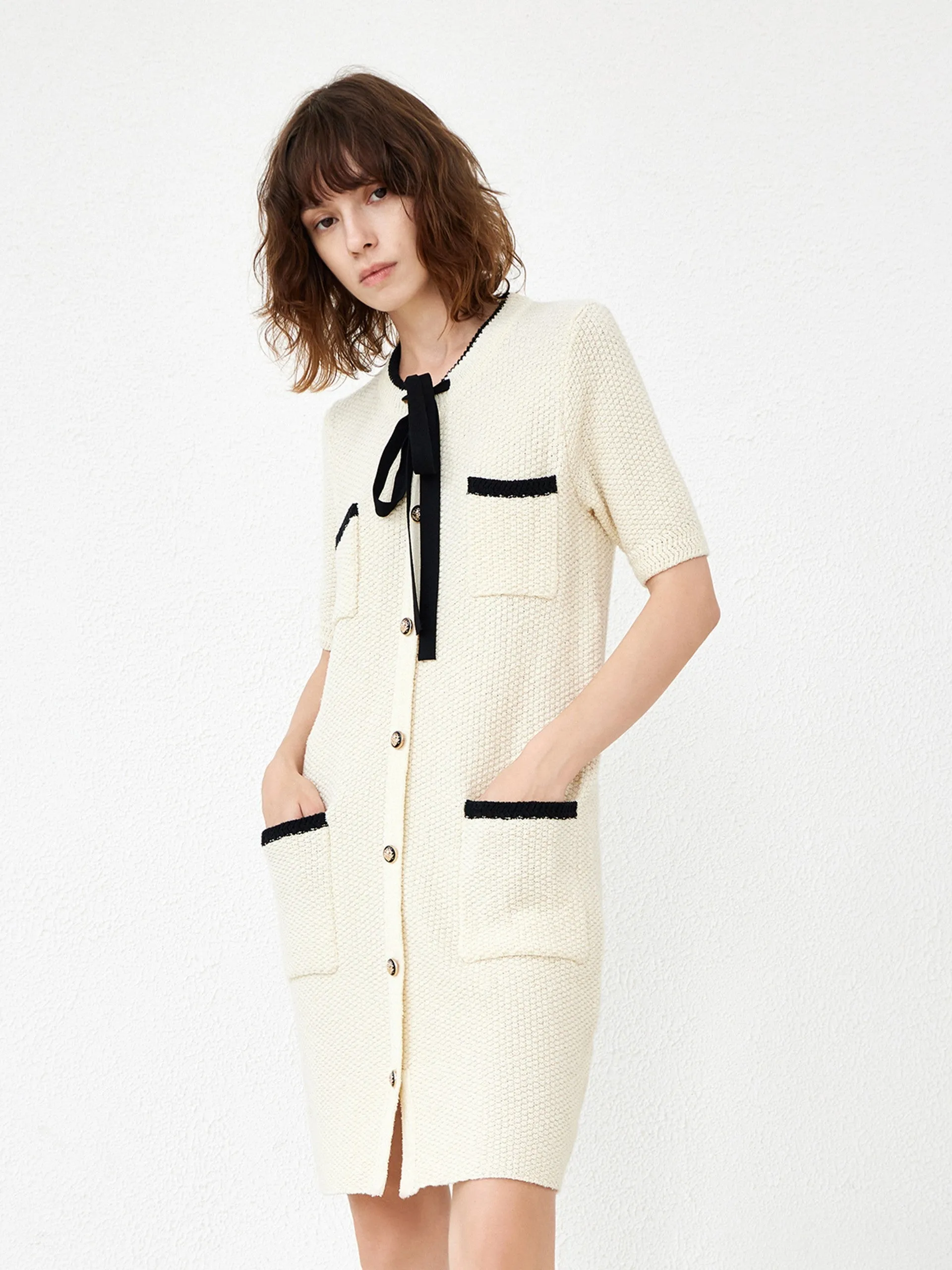 Button Up Contrast Knit Dress