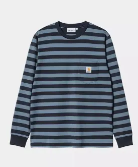 Carhartt WIP Merrick L/S Pocket Tee Merrick Stripe, Dark Navy/Storm Blue