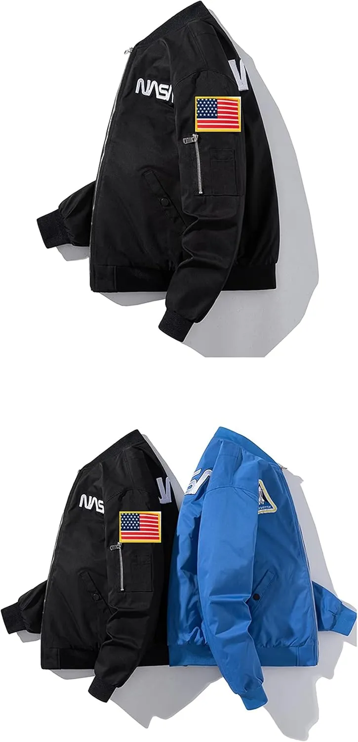 Casual jackets, Men Biker Bomber Jacket, NASA MA-1 Military Flight Jacket Light Air Force Moto Street Coat