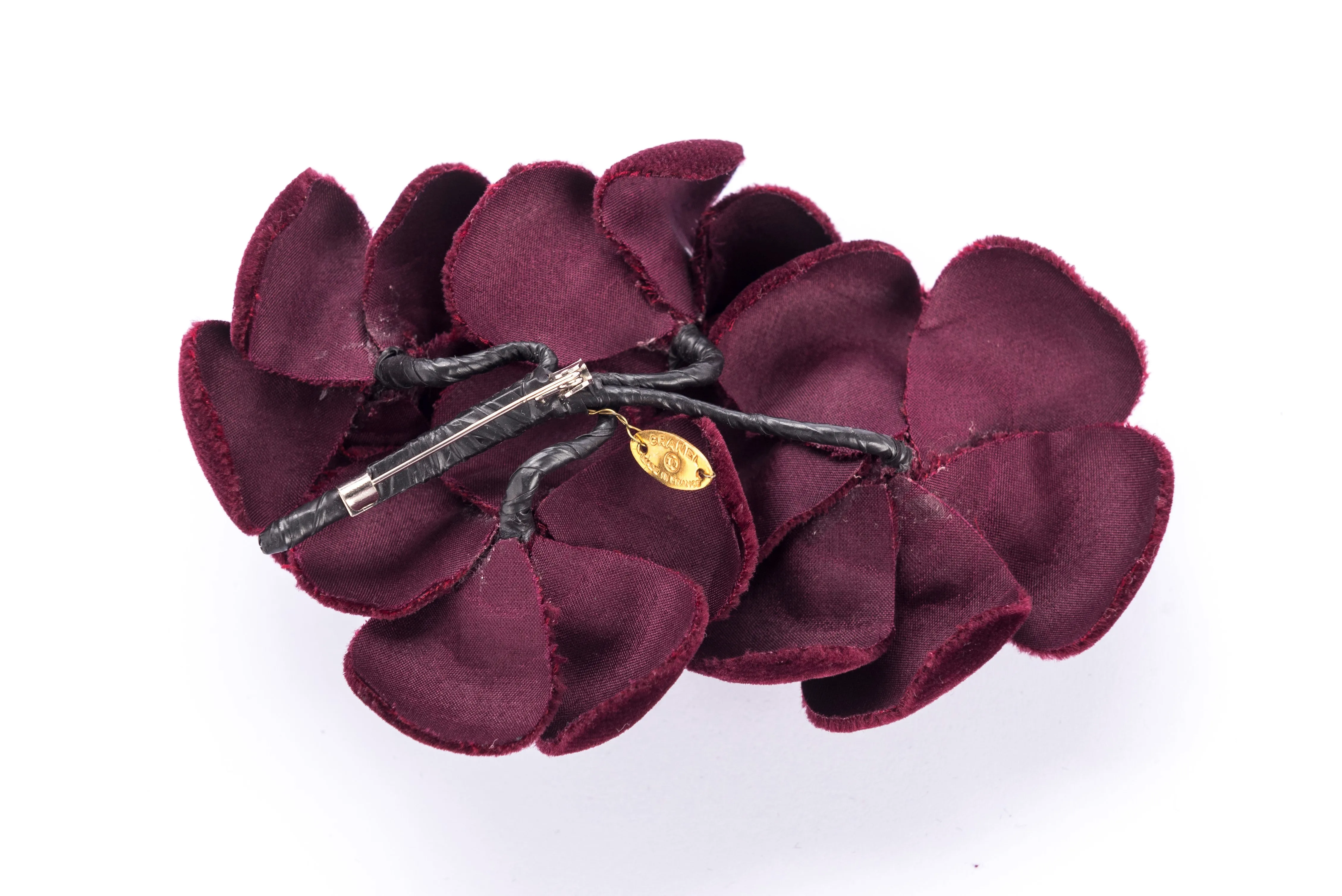 Chanel 4 Camellia Flower Brooch Maroon Color, Velvet, no Dust Cover & Box