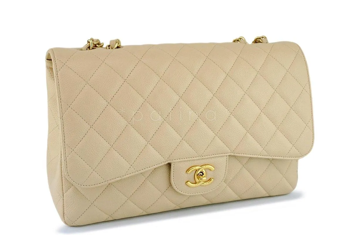 Chanel Beige Clair Caviar Jumbo 2.55 Classic Flap Bag GHW