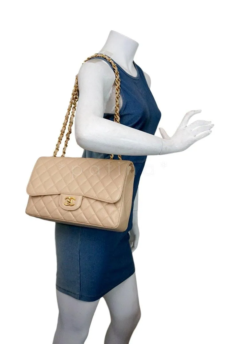 Chanel Beige Clair Caviar Jumbo 2.55 Classic Flap Bag GHW