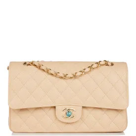 Chanel Medium Classic Double Flap Bag Beige Caviar Gold Hardware