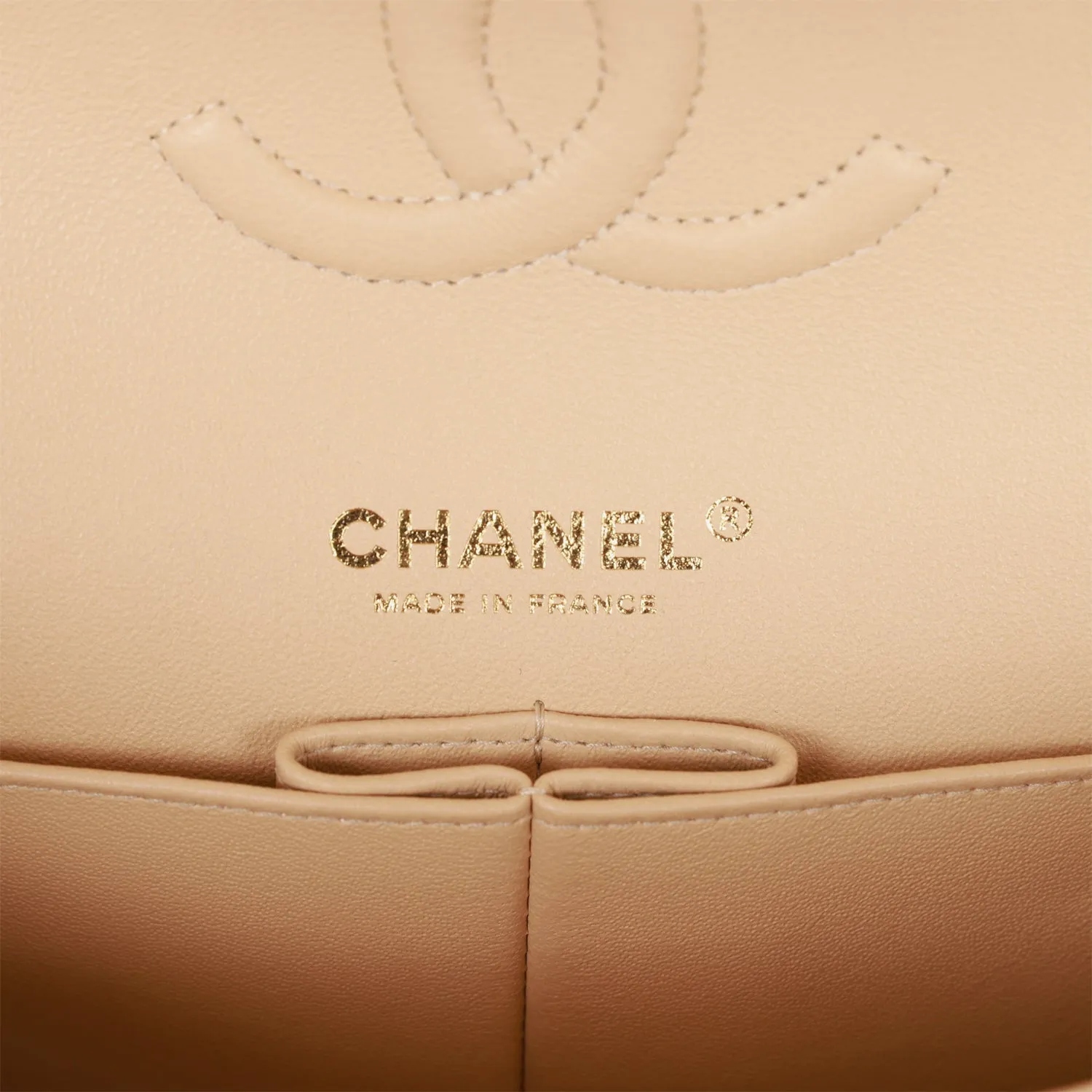 Chanel Medium Classic Double Flap Bag Beige Lambskin Light Gold Hardware