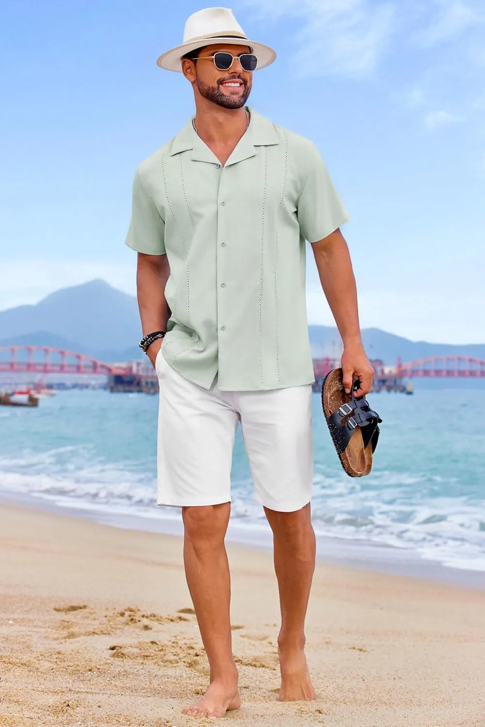 COOFANDY Guayabera Shirts for Men Cuban Short Sleeve Button Down Summer Shirts Linen Shirts