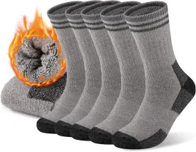 COOVAN Mens Merino Wool Crew Socks - Thermal Warm Winter Boot Socks for Cold Weather Work & Hiking - 5Pairs