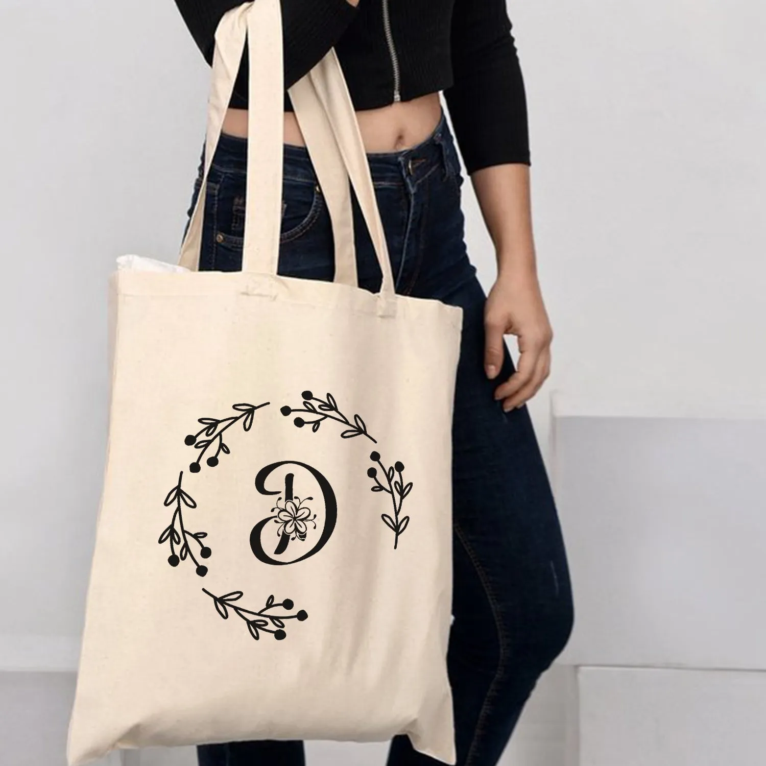 ''D'' Letter Initial Canvas Tote Bag - Initials Bags