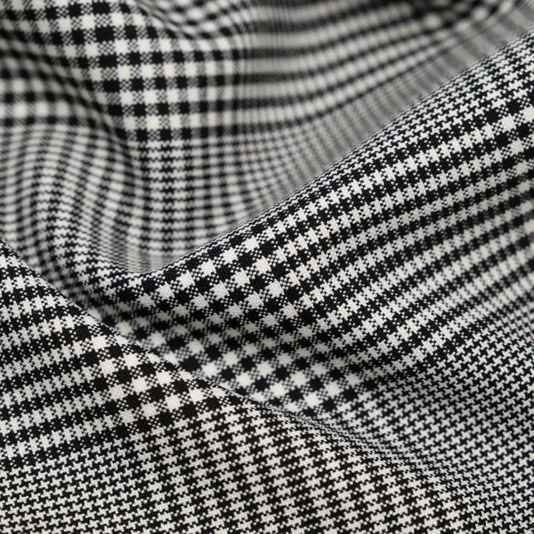 Deadstock Glen Plaid Poly Viscose Stretch Suiting - Black/White