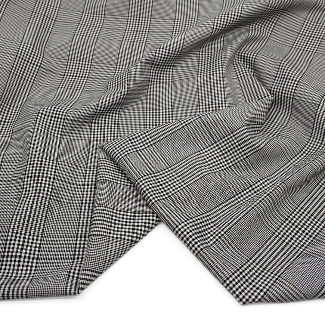 Deadstock Glen Plaid Poly Viscose Stretch Suiting - Black/White