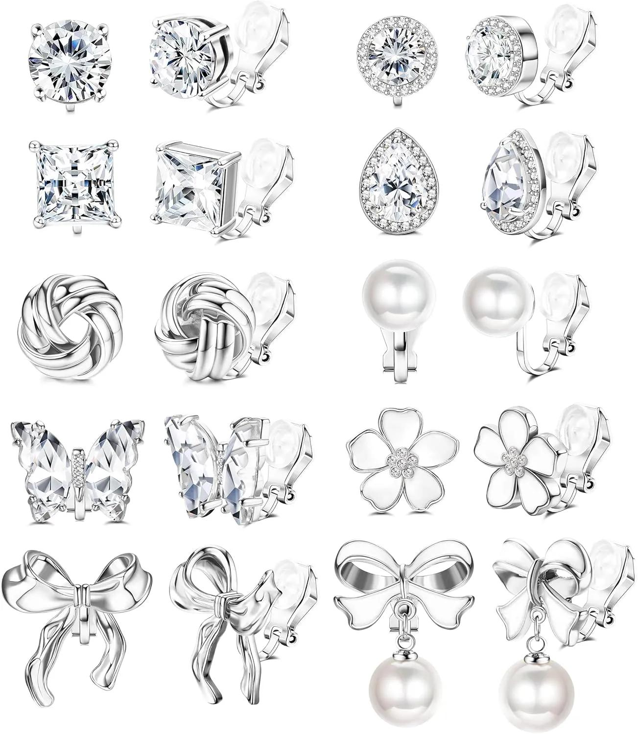 Drperfect Clip on Earrings Women, Gold Clip on Earrings for Women, Clip Earrings for Women, Women's Clip-on Earrings Dangle Pearl Bow Flower Butterfly Cubic Zirconia Non Pierced Earrings Clip on Stud No Piercing Earrings Clip in Earrings
