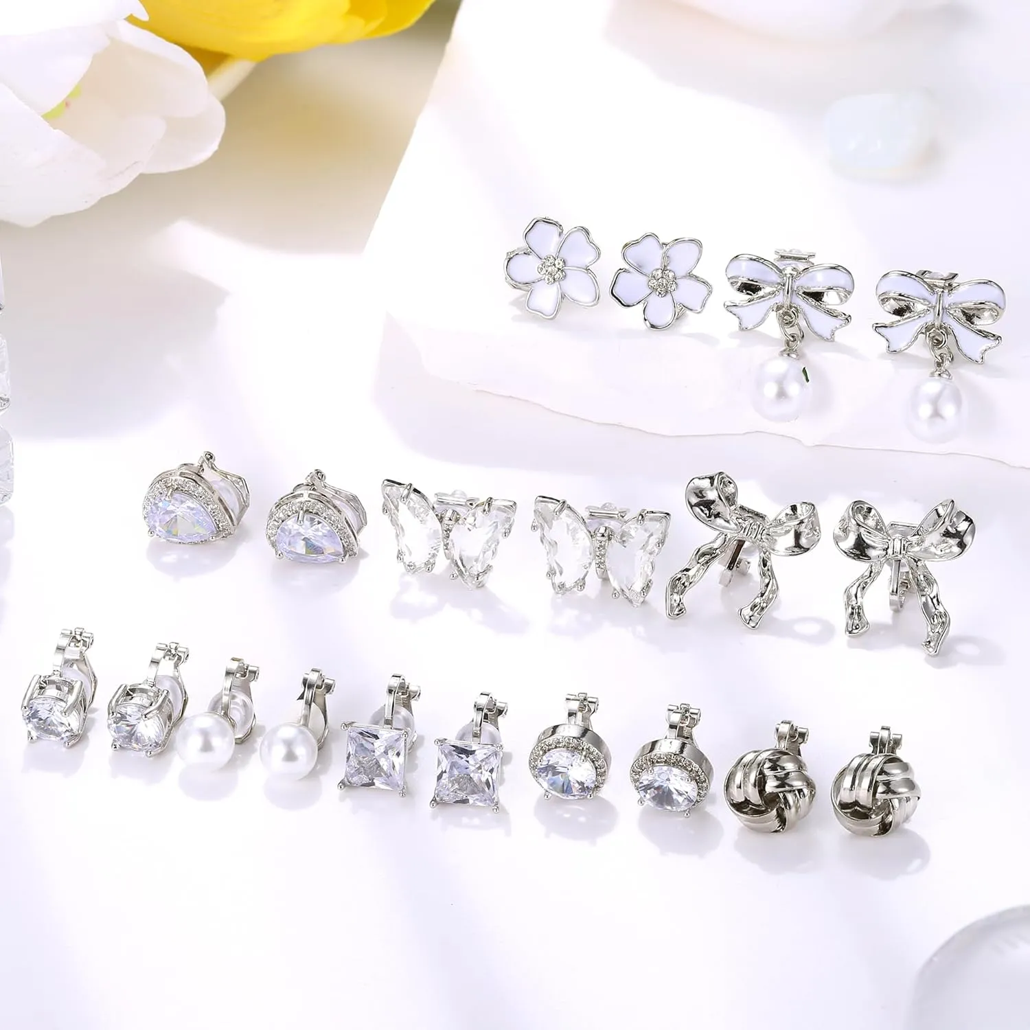 Drperfect Clip on Earrings Women, Gold Clip on Earrings for Women, Clip Earrings for Women, Women's Clip-on Earrings Dangle Pearl Bow Flower Butterfly Cubic Zirconia Non Pierced Earrings Clip on Stud No Piercing Earrings Clip in Earrings