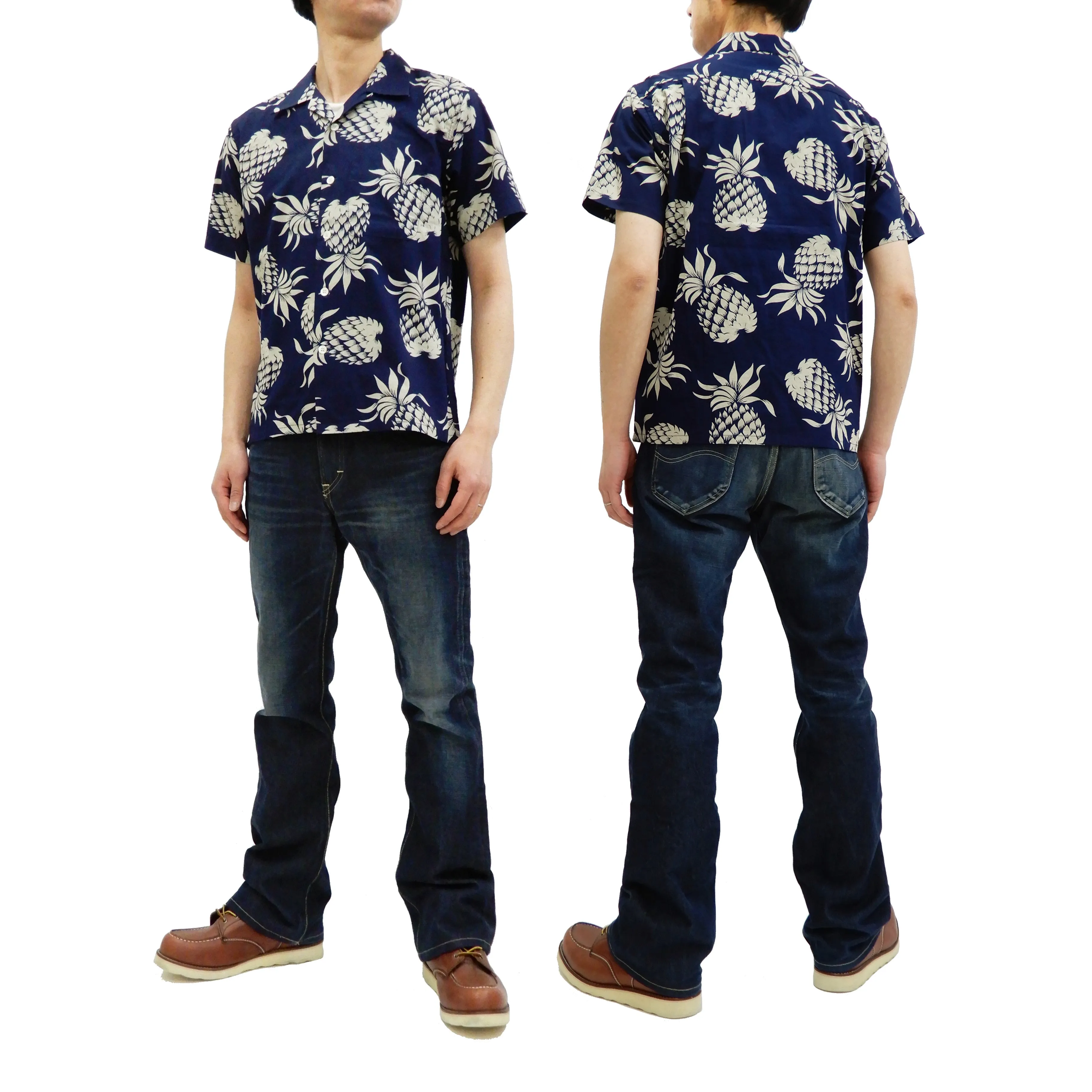 Duke Kahanamoku Men's Cotton Hawaiian Shirt Pineapple Short Sleeve Aloha Shirt DK37811 Navy-Blue