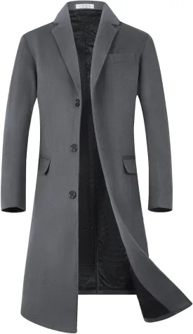 ELETOP Men's Trench Coat Long Wool Coat Winter Classic Overcoat Top Pea Coat